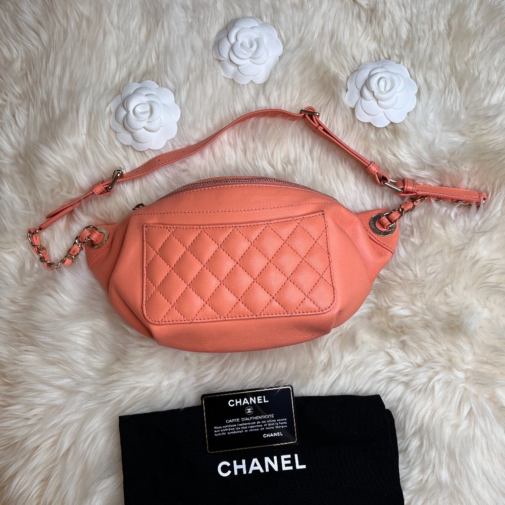 NOT FOR SALE Chanel Peach Calfskin Waist Belt Bag With Light Gold Hardware
